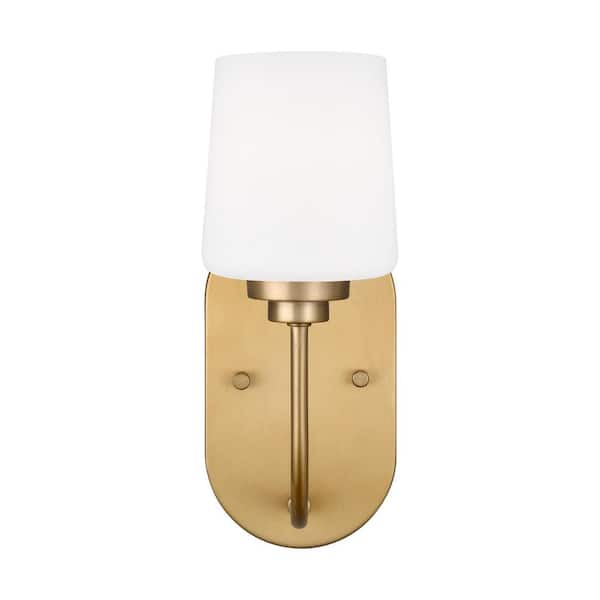 Generation Lighting Windom 1-Light Satin Brass Contemporary Traditional Wall Sconce Vanity Powder Room Light with Alabaster Glass Shade