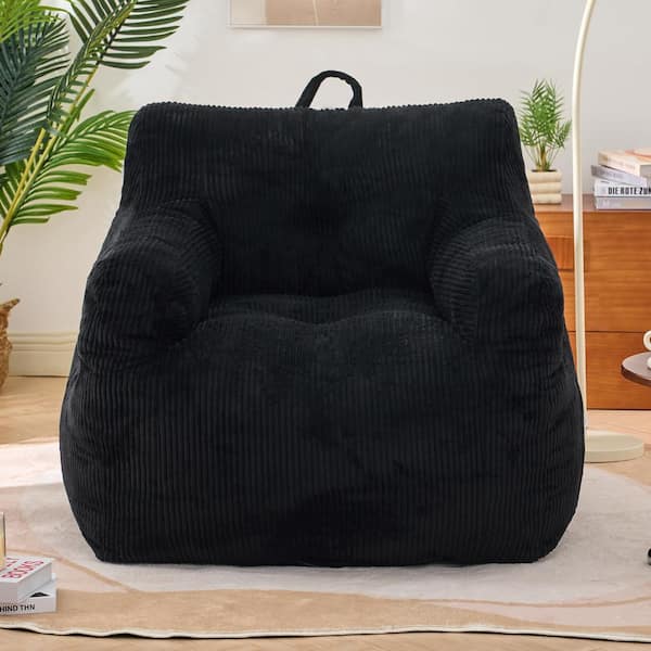 Black Corduroy Polyester Living Room Bean Bag Chair Lazy Chair Single Sofa with High-Density Memory Foam and Armrest