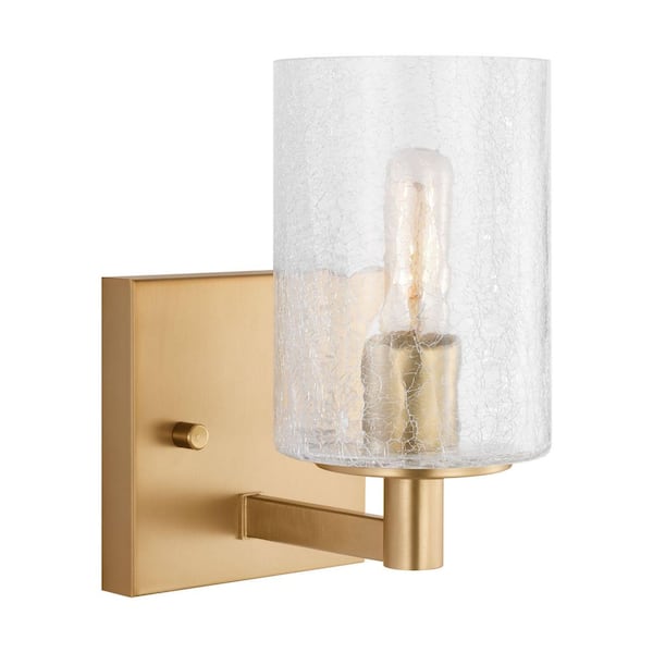 Generation Lighting Parker 4.75 in. W x 7.75 in. H 1-Light Satin Bronze Wall Sconce with Clear Crackle Glass Shade and LED Bulb Included