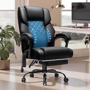 Heavy Duty Faux Leather Reclining Executive Chair in Black with Arms and Adjustable Lumbar Support