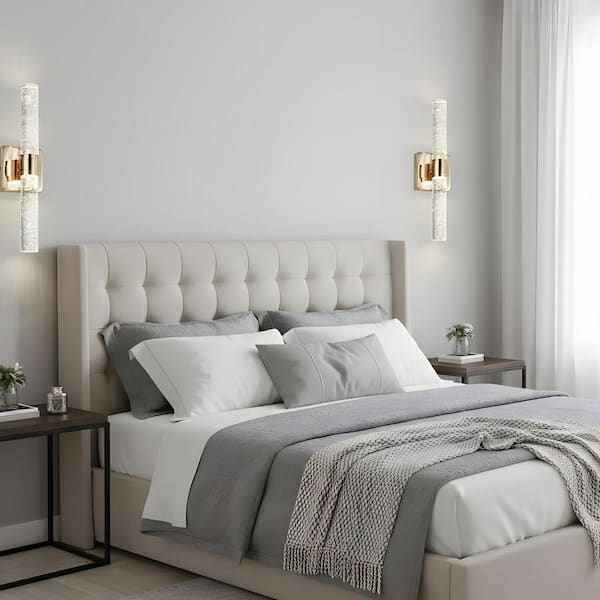 16.9 in. 2-Light Gold LED Modern Wall Sconce with Bubble Crystal Shade(2-Pack)