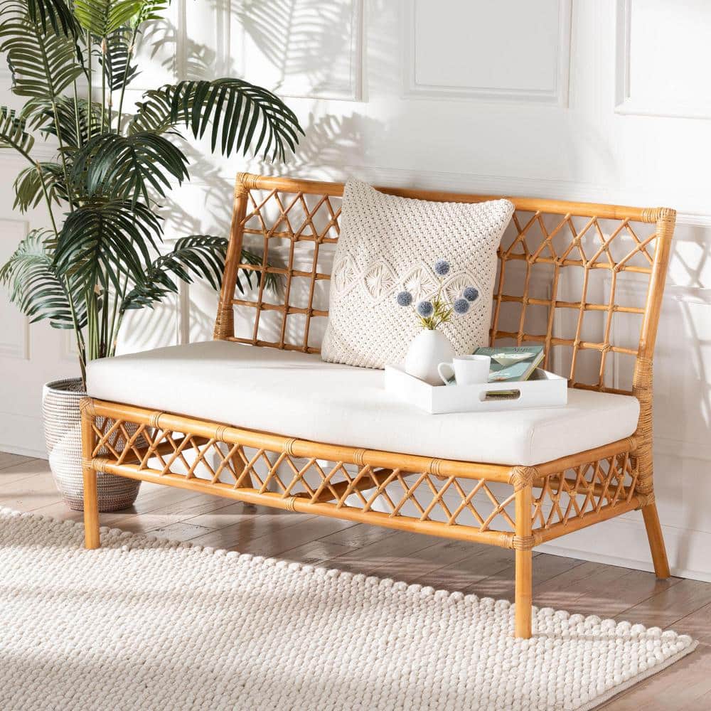 Capella Honey Rattan Bohemian Dining Bench with Cushion