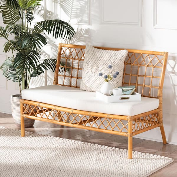 bali & pari Capella Light Honey Rattan Dining Bench with Back 48.4 in.