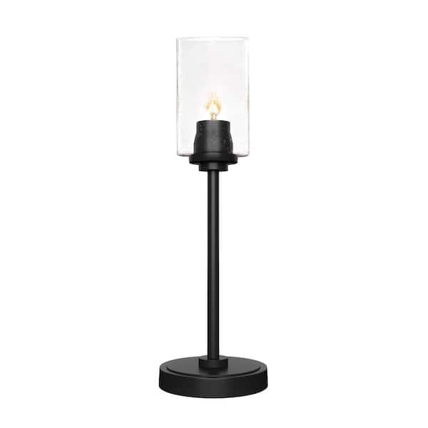 Unbranded Quincy 17.75 in. Matte Black Accent Lamp with Clear Bubble Glass Shade