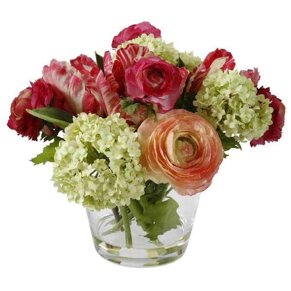 Unbranded 9.5 in. Multi-Colored Indoor Artificial Flowers Spring Mix in Vase Medium