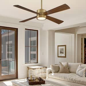 52 in. Indoor Natural Brass Ceiling Fan with Warm White Integrated LED and Remote Control