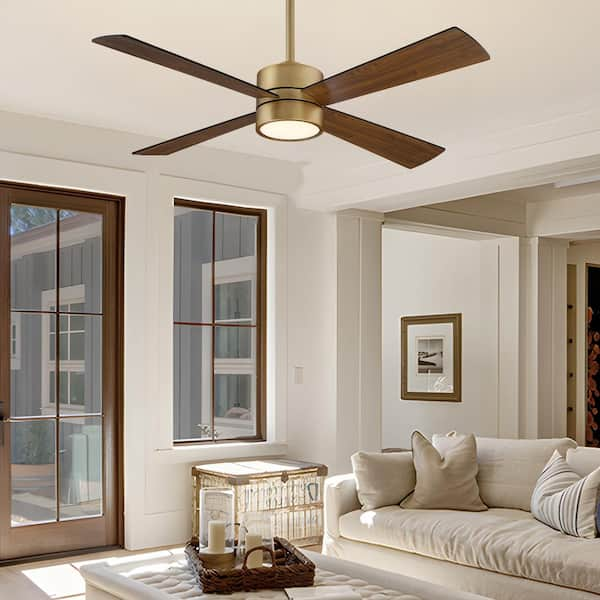 52 in. Indoor Integrated LED Natural Brass Ceiling Fan with Light and Remote Control