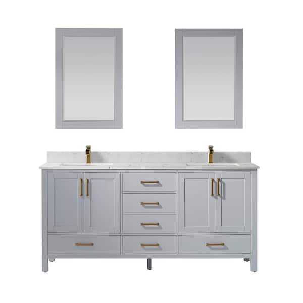 ROSWELL Shannon 72 in. Bath Vanity in Paris Grey with Composite Vanity Top in White with White Basin and Mirror