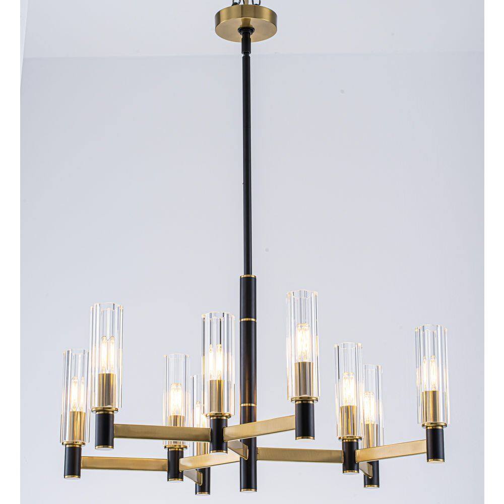 30 in. 9-Light Black and Gold Chandelier with Crystal Shades, Modern Luxury Pendant for Living and Dining Room price history on PriceWatchPro