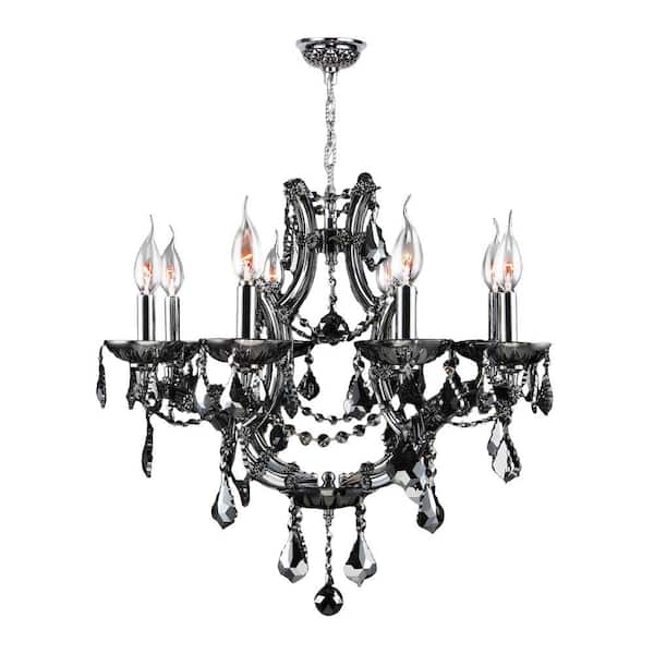Worldwide Lighting Lyre Collection 8-Light Chrome with Smoke Crystal Chandelier