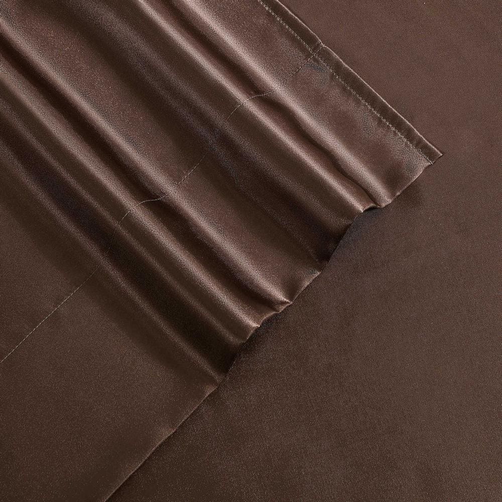 Espresso Brown Twin Satin Sheet Set with Microfiber