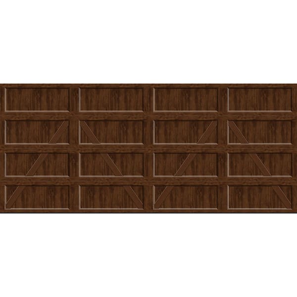 Bridgeport Steel Design A 16 ft. x 7 ft. Insulated 12.9 R-Value Wood-Look Walnut Finish Garage Door without Windows