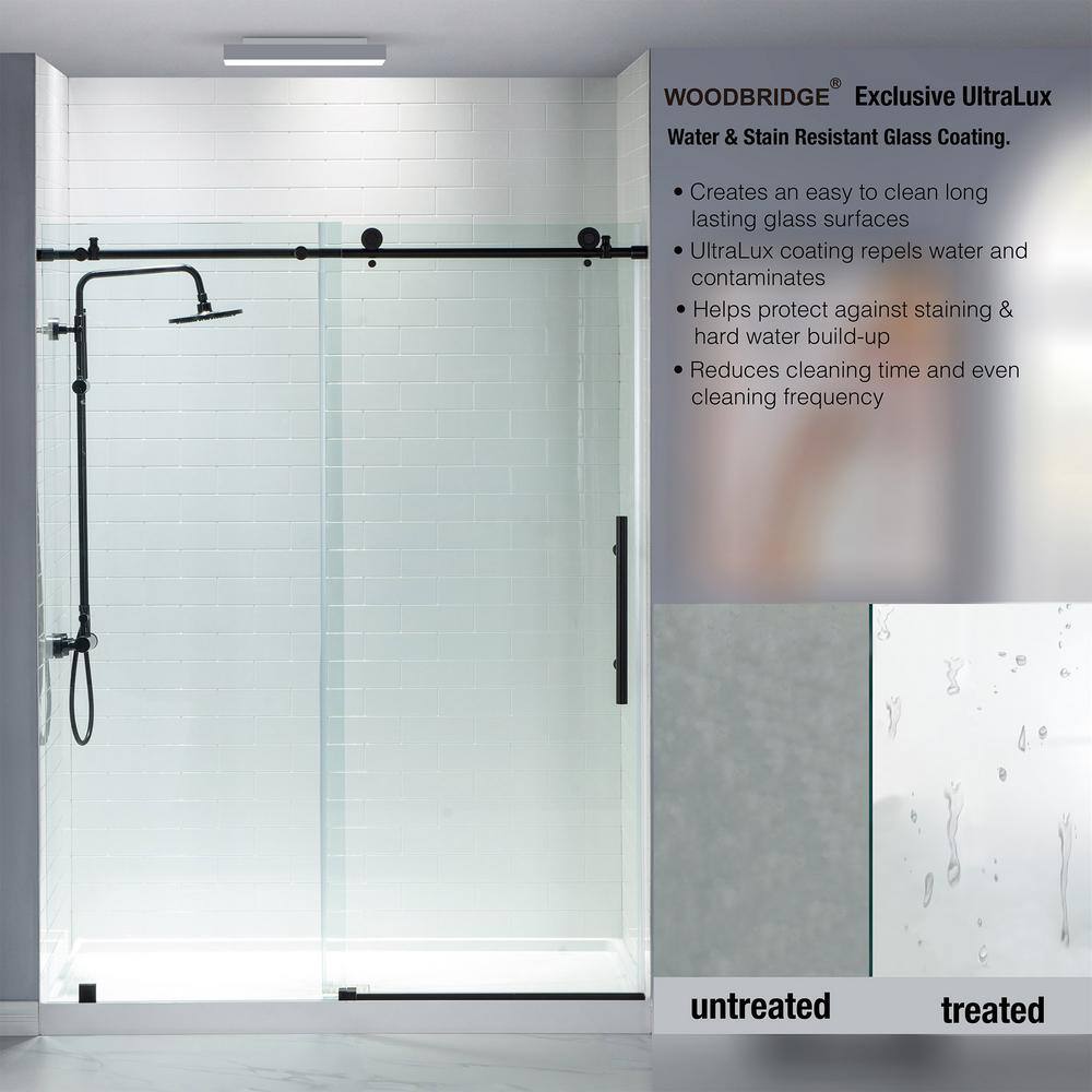 Matte Black Frameless Sliding Shower Door with Clear Tempered Glass