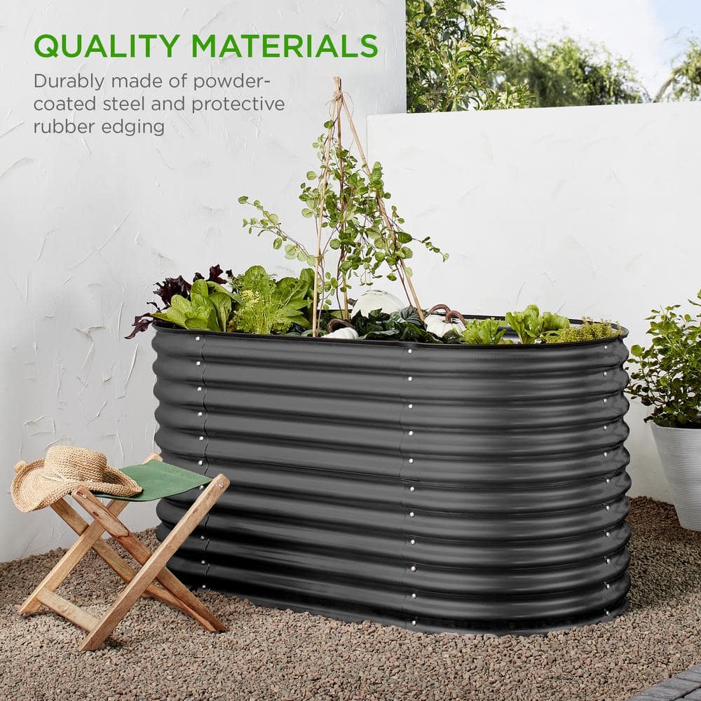 63-Inch Dark Gray Powder-Coated Steel Oval Raised Garden Bed