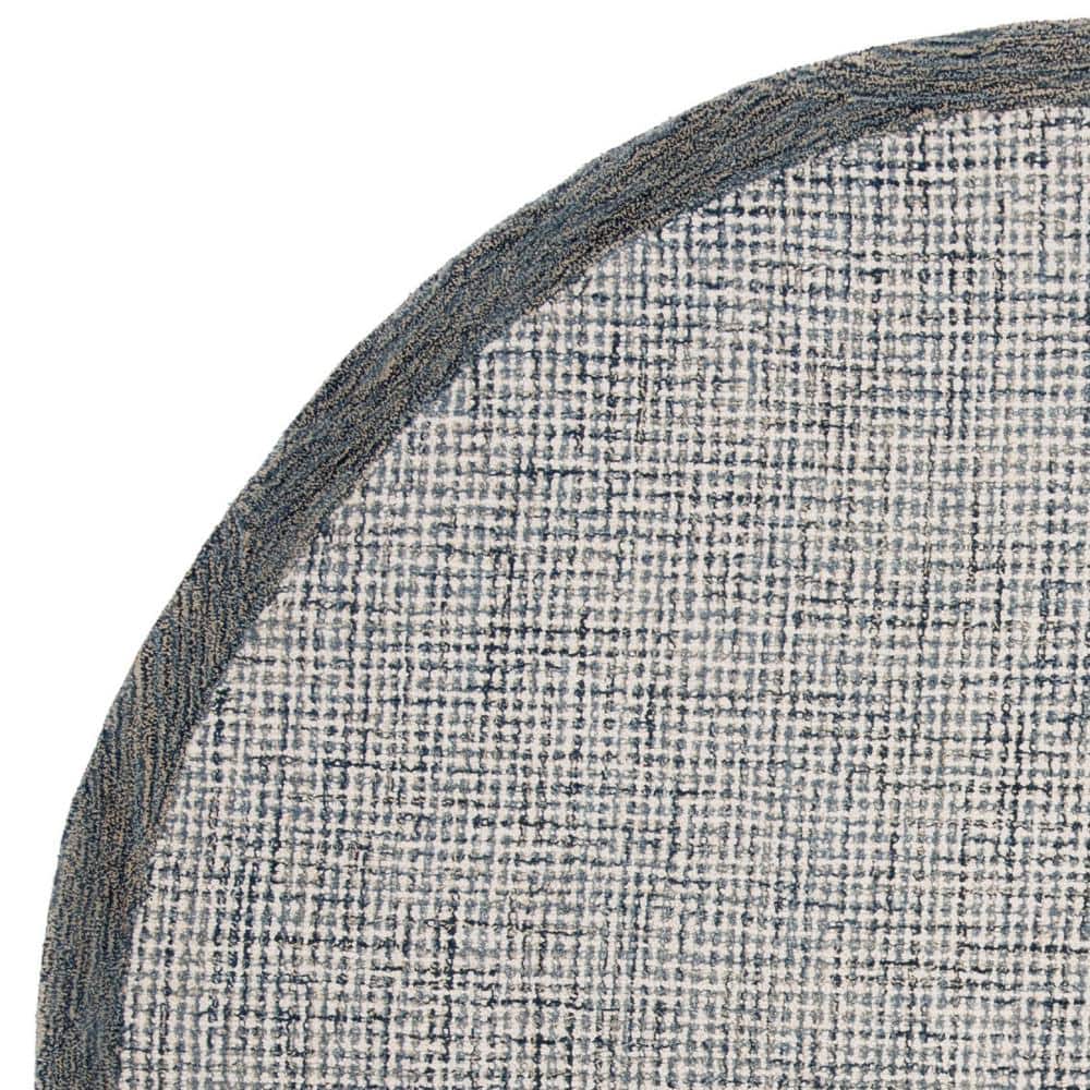 Navy and Ivory Abstract Handmade Wool Round Rug, 6' x 6'