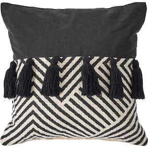 Trendy Black / White 20 in. x 20 in. Chevron Cotton Standard Indoor  Throw Pillow