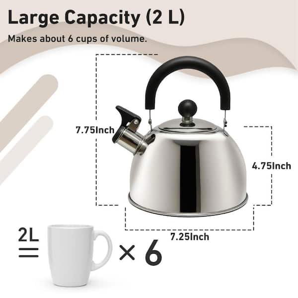 Wudkey 6-Cup Silver Stainless Steel Stovetop Kettle for Gas and