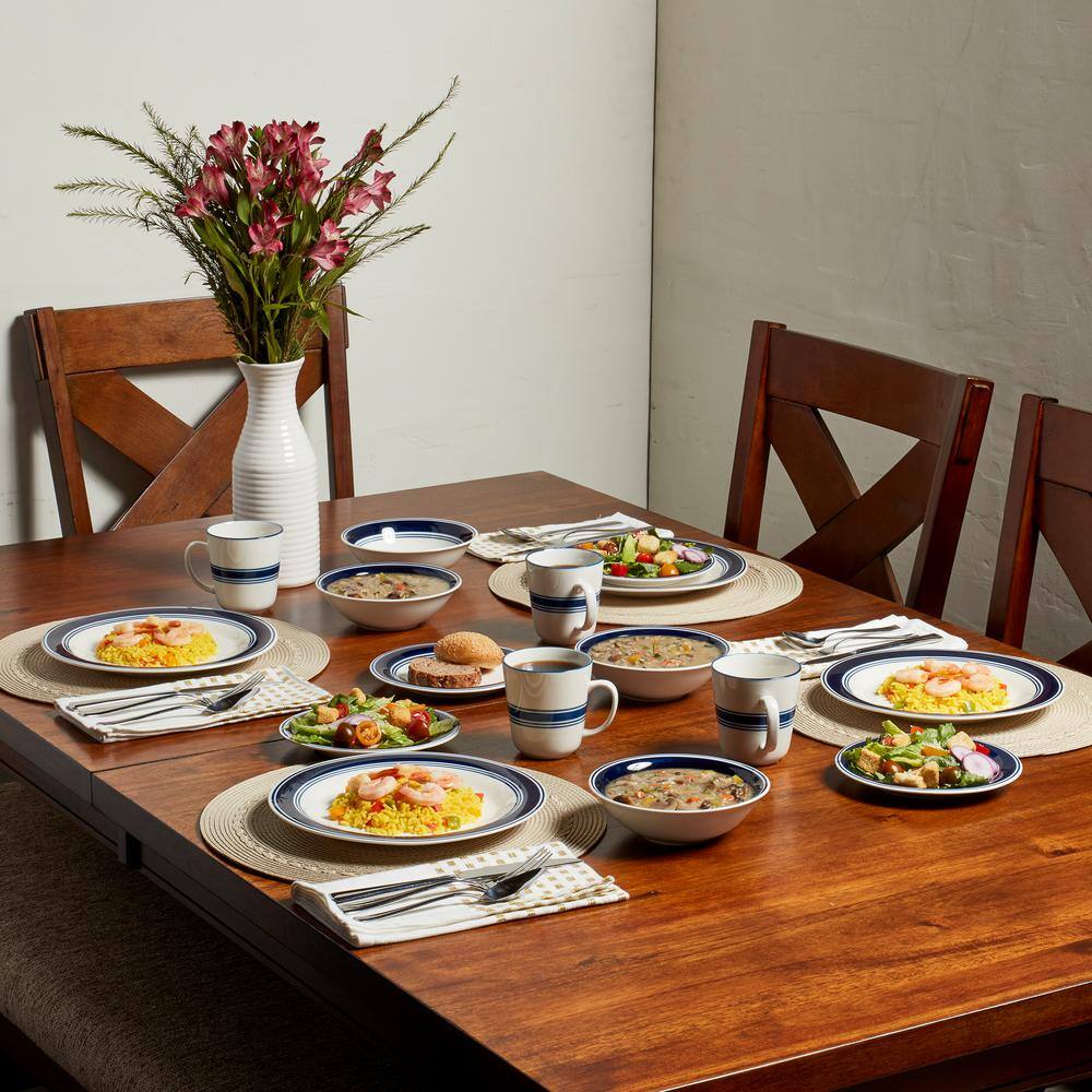Elegant White and Blue Porcelain Dinnerware Set for 4