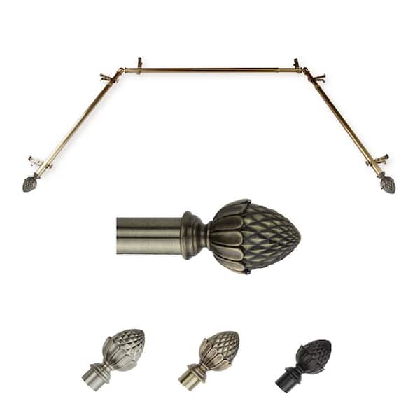 EMOH 13/16" Dia Adjustable 20"-36", 38"-72" Bay Window Curtain Rod with Zachary Finials in Antique Brass