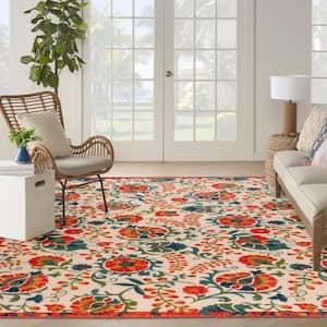 Aloha Red Multicolor 9 ft. x 12 ft. Floral Contemporary Indoor/Outdoor Area Rug