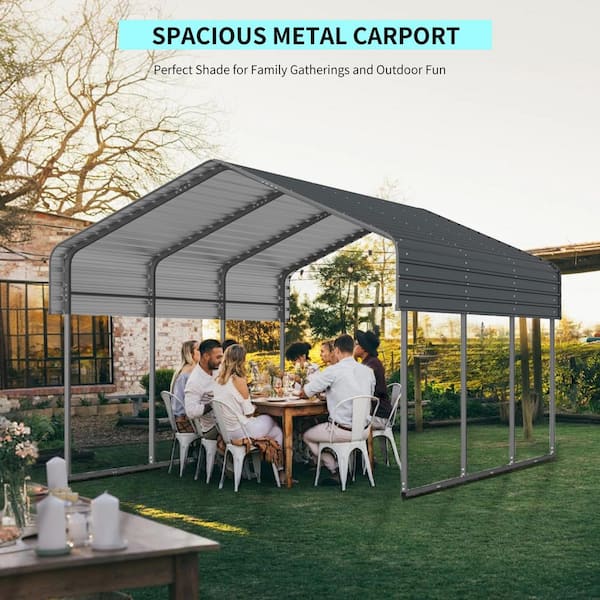 10 ft. x 15 ft. Outdoor Galvanized Steel Carport, Heavy Duty Metal Garage Canopy Car Tent Storage Shed for Car and Truck