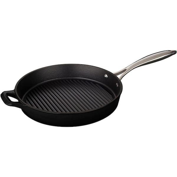 La Cuisine 12 in. Cast Iron Round Grill Pan with Black Enamel