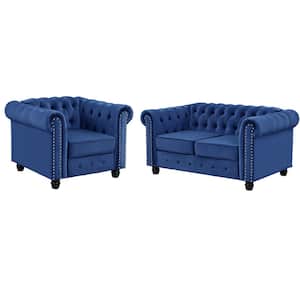 Velvet Couches for Living Room Sets Chair and Loveseat 2 Pieces Top in Blue