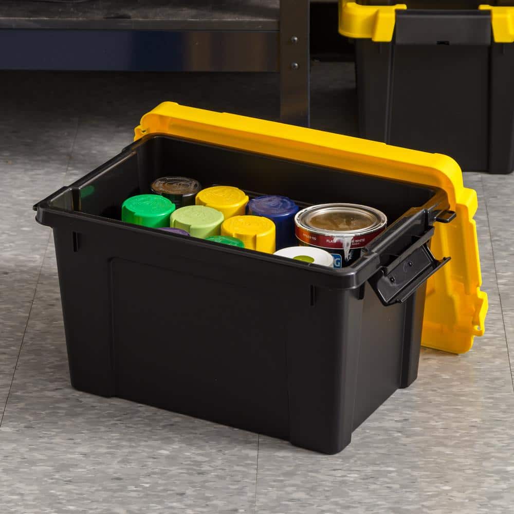 Heavy-Duty Black and Yellow Stackable Plastic Storage Totes