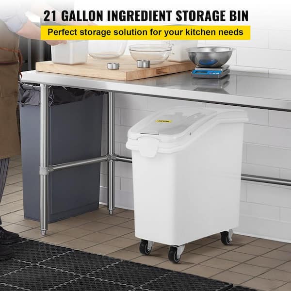 Ingredient Bin, 10.5 Gallons Capacity Ingredient Storage Bin, PP Material  Flour Bins On Wheels, White Shelf