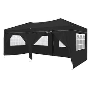 10 ft. x 20 ft. Black Pop-Up Canopy Outdoor Gazebo Canopy Tent with 6 Removable Sidewall, Weight Sand Bag and Carry Bag