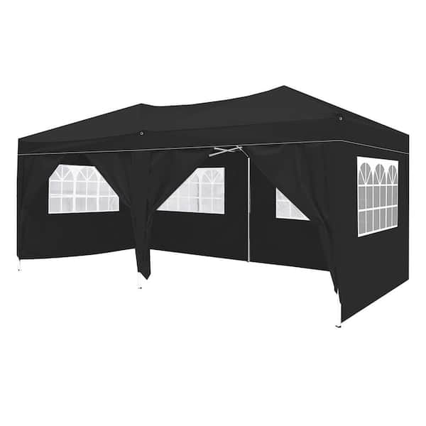 GAWEZA 10 ft. x 20 ft. Black Pop-Up Canopy Outdoor Gazebo Canopy Tent with 6 Removable Sidewall, Weight Sand Bag and Carry Bag