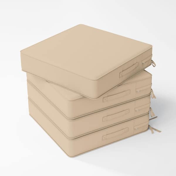 19 x 19 x 4 in. (4-Pack) Square Outdoor Waterproof Patio Replacement Seat Cushions with Ties and Handle, Sand