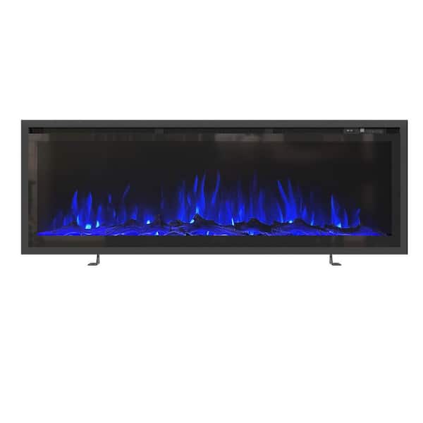 60 in. 400 sq. ft. Wall-Mount/Recessed LED Electric Fireplace Insert with Remote Control, Adjustable Heating