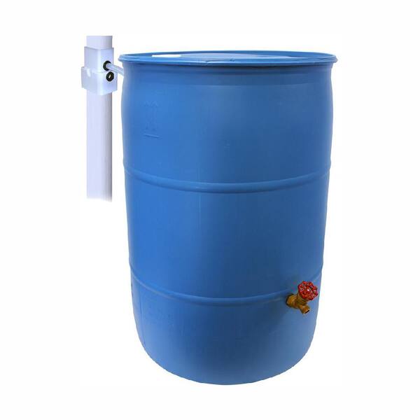Emsco 55 Gal. Paintable Blue Plastic Drum DIY Rain Barrel Bundle with Diverter System and Built-in Spigot