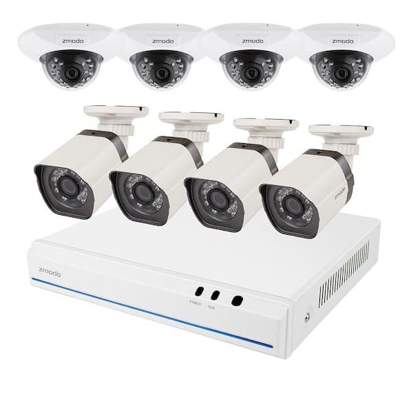 Zmodo 8-Channel 720P Simplified POE NVR System with 4 Outdoor Bullet Cameras, 4 Indoor Dome Cameras and 2TB Hard Drive