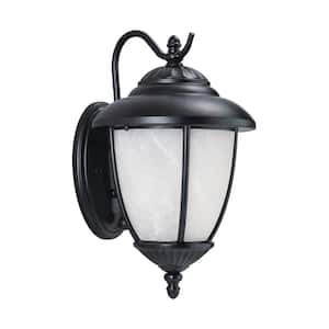 Yorktown 1-Light Black Outdoor 13.25 in. Wall Lantern Sconce with LED Bulb