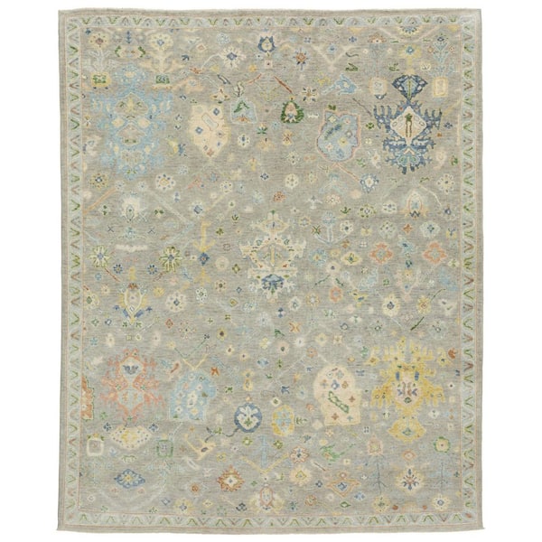 6' X 9' Gray Yellow And Green Wool Oriental Hand Knotted Area Rug With Fringe