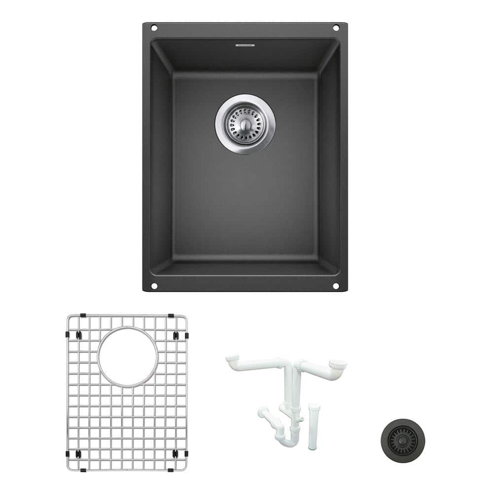 Precis Granite Composite 13.75 in. Undermount Bar Sink Kit in Anthracite wi