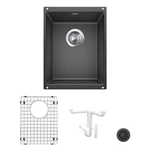 Precis Granite Composite 13.75 in. Undermount Bar Sink Kit in Anthracite with Accessories