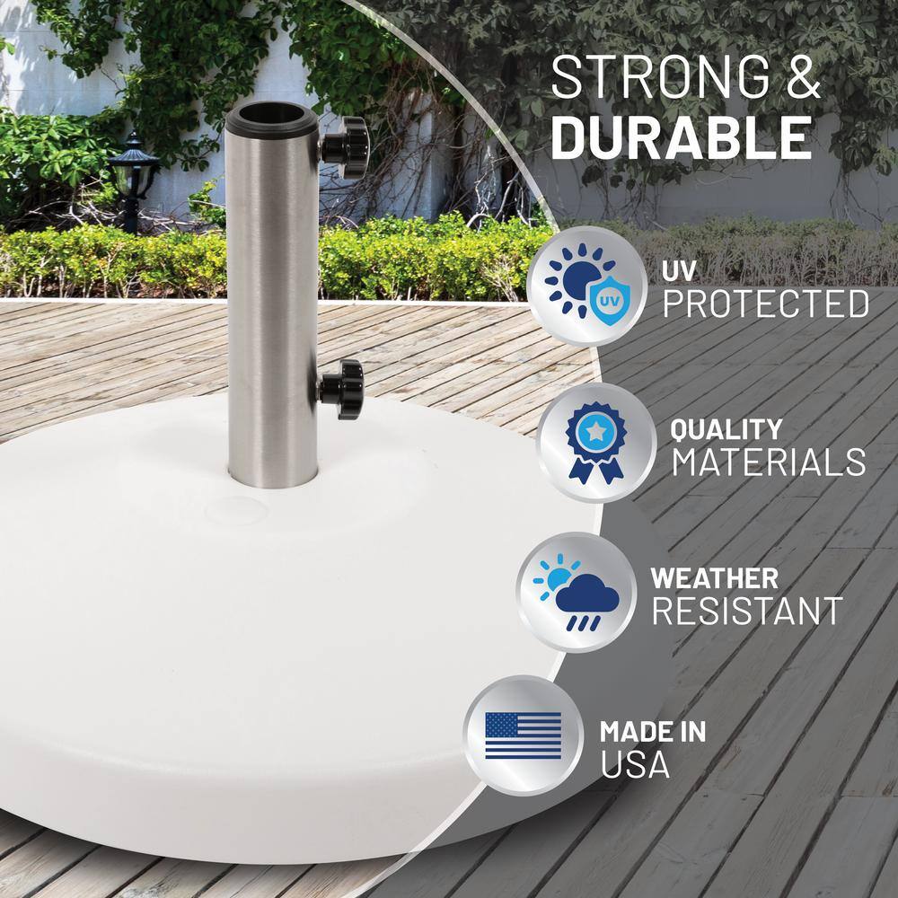 White High-Density Polyethylene Wheeled Umbrella Base with Stainless Steel Stem