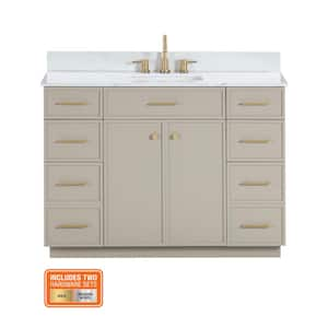 Marcote 48 in. Single Sink Greige Bath Vanity with White Volakas Engineered Marble Top (Assembled)