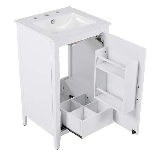 20.3 in. W x 18.5 in. D x 34.1 in. H Single Sink Freestanding Bath Vanity in White with White Ceramic Top
