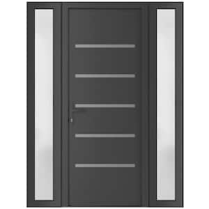 60 in. x 80 in. Right-hand/Inswing Frosted Glass Antracite Grey Steel Prehung Front Door with Hardware