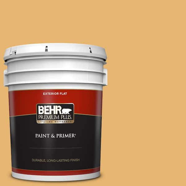 BEHR PREMIUM PLUS 5 gal. #PPU6-04 Pyramid Gold Flat Exterior Paint & Primer