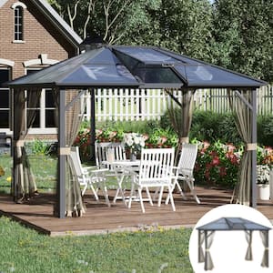 10 ft. x 12 ft. Hardtop Gazebo Canopy with Polycarbonate Roof, Top Vent and Aluminum Frame with Netting, for Patio