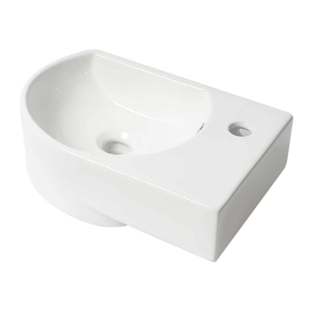 White Ceramic Wall-Mounted Oval Bathroom Sink with Overflow