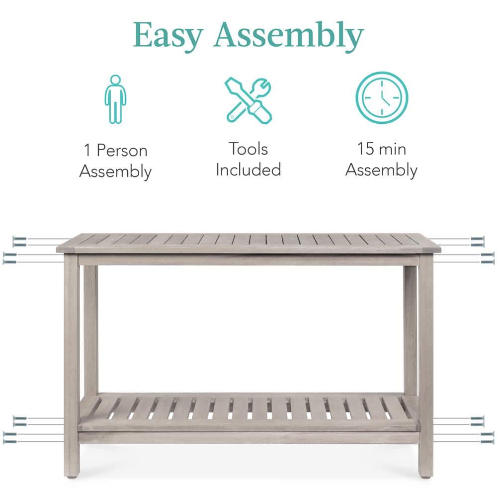 Eucalyptus 50'' Gray 2-Shelf Indoor/Outdoor Console Table with Storage
