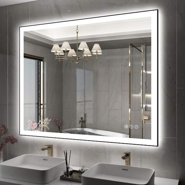 Hpeytaire 40 in. W x 32 in. H Rectangular Aluminum Framed Backlit and Front Light LED Wall Mounted Bathroom Vanity Mirror in Black