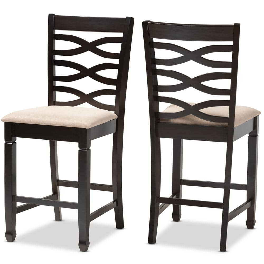 Baxton Studio Lanier 43 in. Sand Brown and Espresso Bar Stool (Set of 2), Sand Brown/Espresso