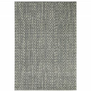 Blue Ivory Grey and Light Blue 4 ft. x 6 ft. Geometric Power Loom Stain Resistant Area Rug